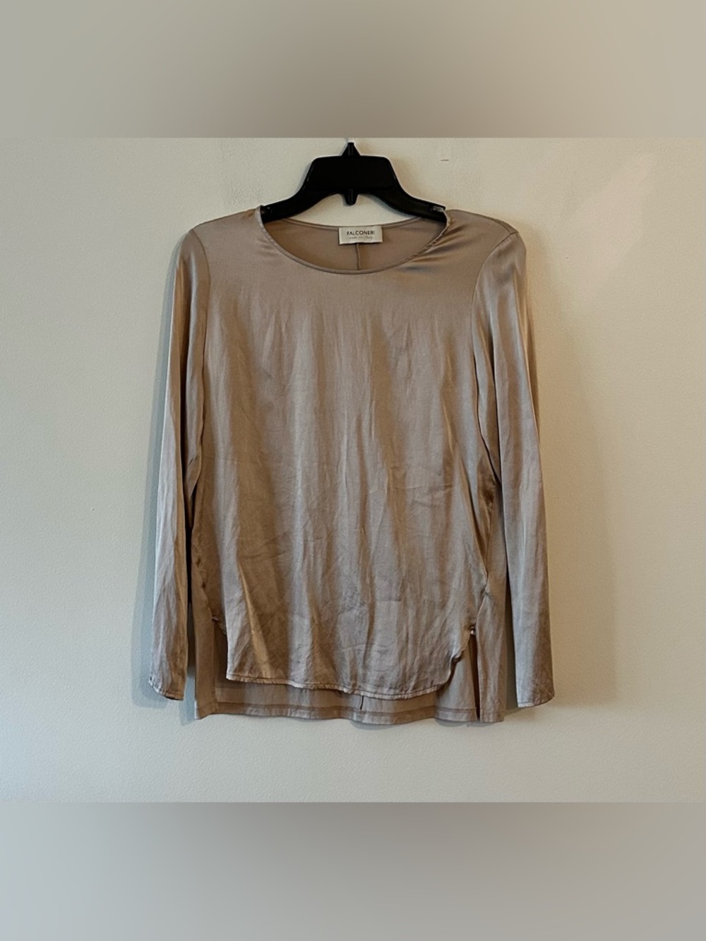 Falconeri Silk Long Sleeve Blouse Tee Champagne S Italy Minimalist Quiet Luxury